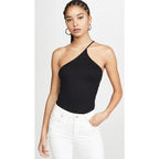 LNA Quinn Asymmetrical One Shoulder Top - Black - Size S