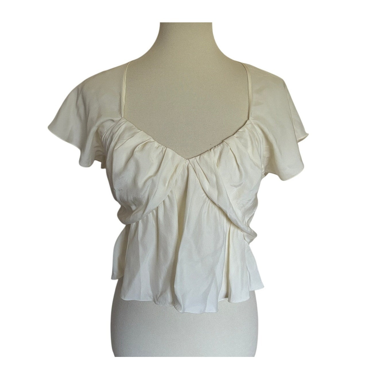 FRAME Women's Shirred Flounce Top - Off White -Size Medium