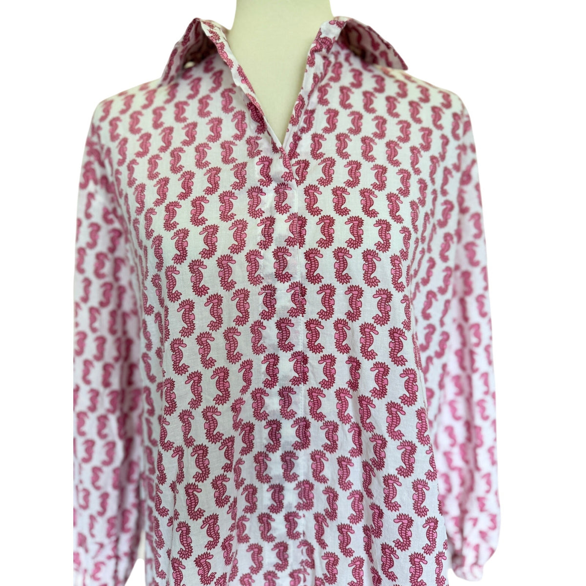 Holly Shae Sea Horse Print Shirt Dress - Pink / White - One Size