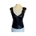 CAMI NYC Faux Leather Lace Strap Top - Black - Size Small