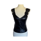 CAMI NYC Faux Leather Lace Strap Top - Black - Size Small