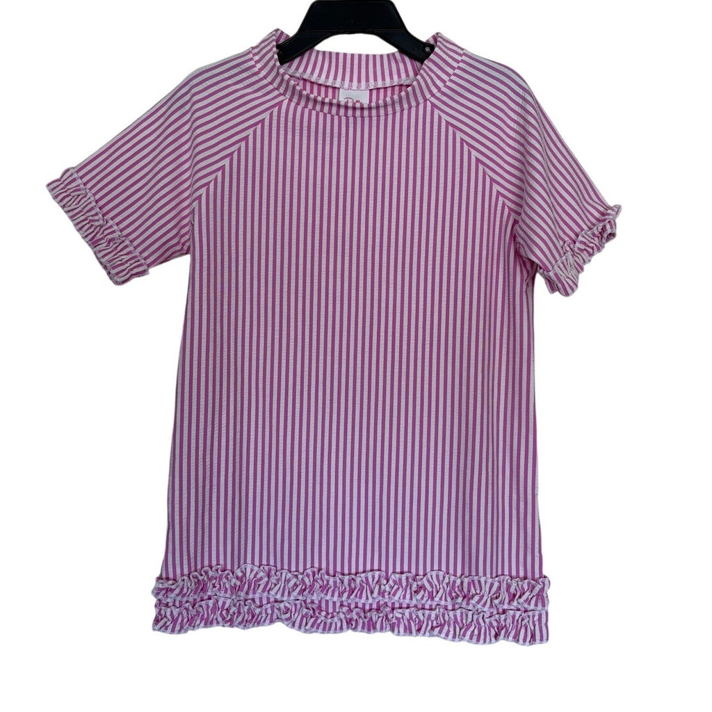 RUFFLEBUTTS Girls Pink Seersucker Short Sleeve Rash Guard Swim - Size 8 Set