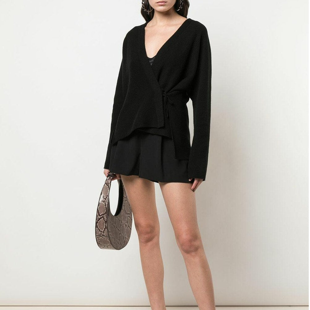 VINCE Wool Cashmere Wrap Cardigan - Black - Small