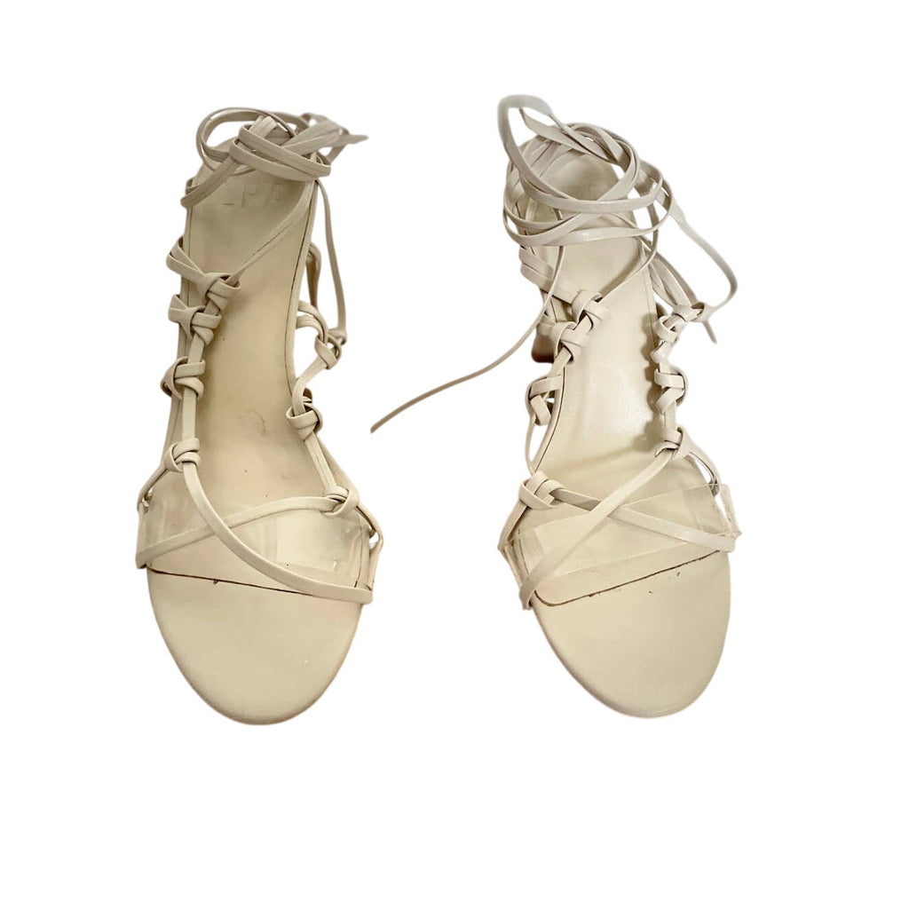 LPA Talia Leather Ankle Wrap Sandal Heels - Ivory - Size 10