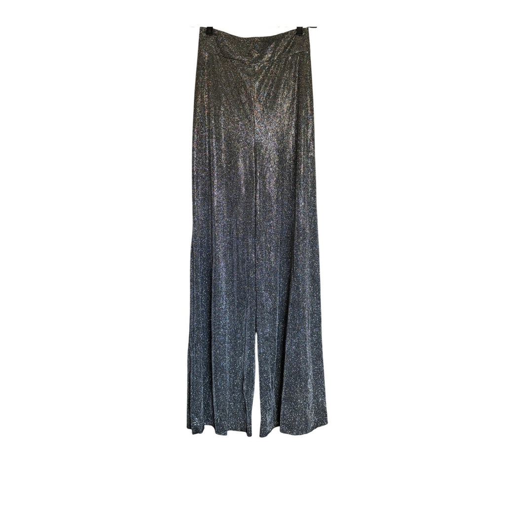 House of CB Margarita Silver Sparkly Wide Leg Trousers - Size Small