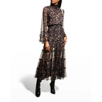 MISA Bethany Floral Chiffon Midi Dress - Nightshade Floral - Size Small