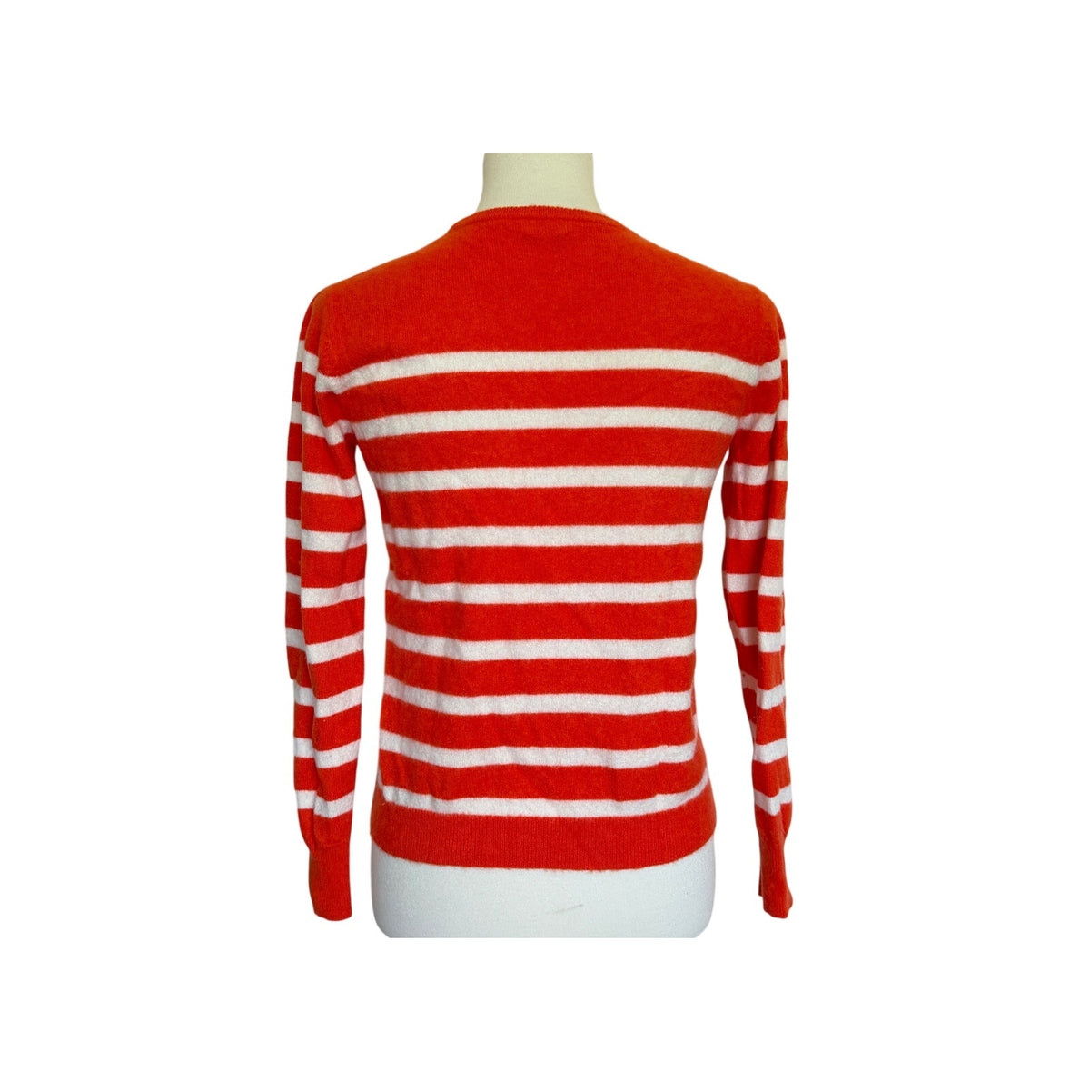 KULE Cashmere Striped Crew Neck Sweater - Orange / Cream - Size Small