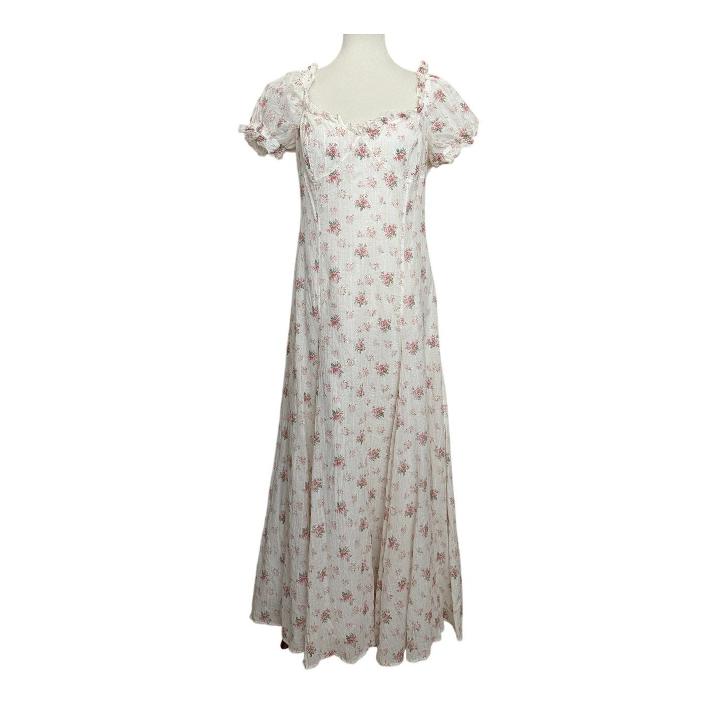 Polo Ralph Lauren Floral Puff Sleeve Maxi Dress - Cream and Pink Floral - Size 10