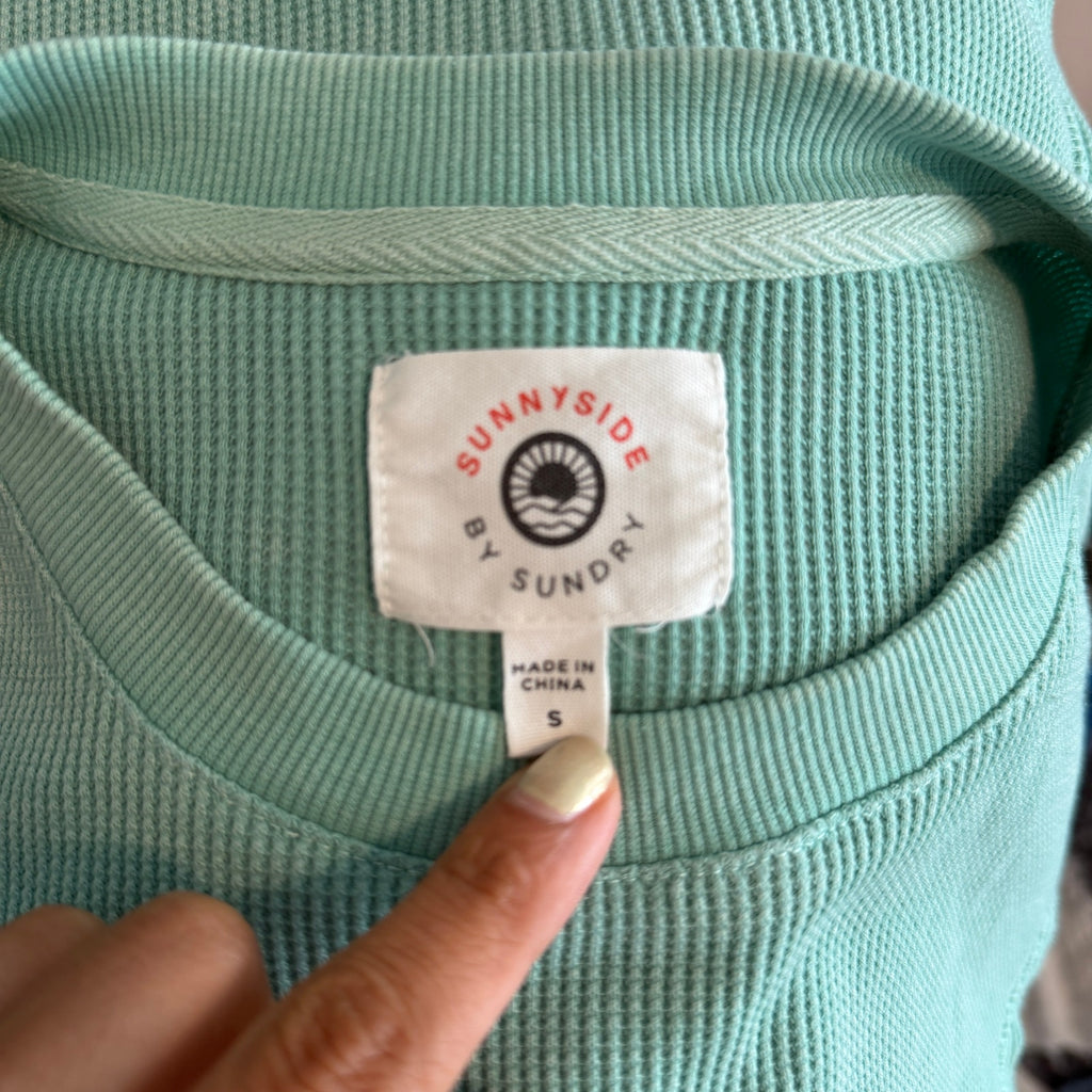 Sunnyside by Sundry Waffle Knit Top - Mint Green - Small