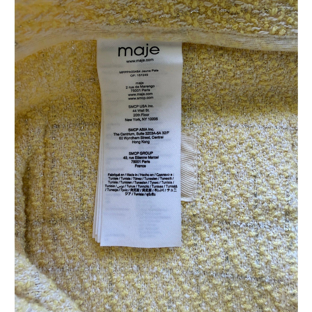 Maje Tweed Pants - Pale Yellow - Size FR 36 / Small