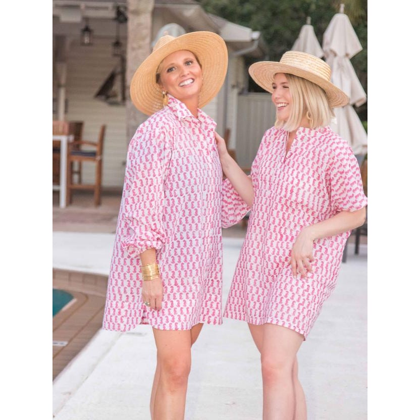 Holly Shae Sea Horse Print Shirt Dress - Pink / White - One Size
