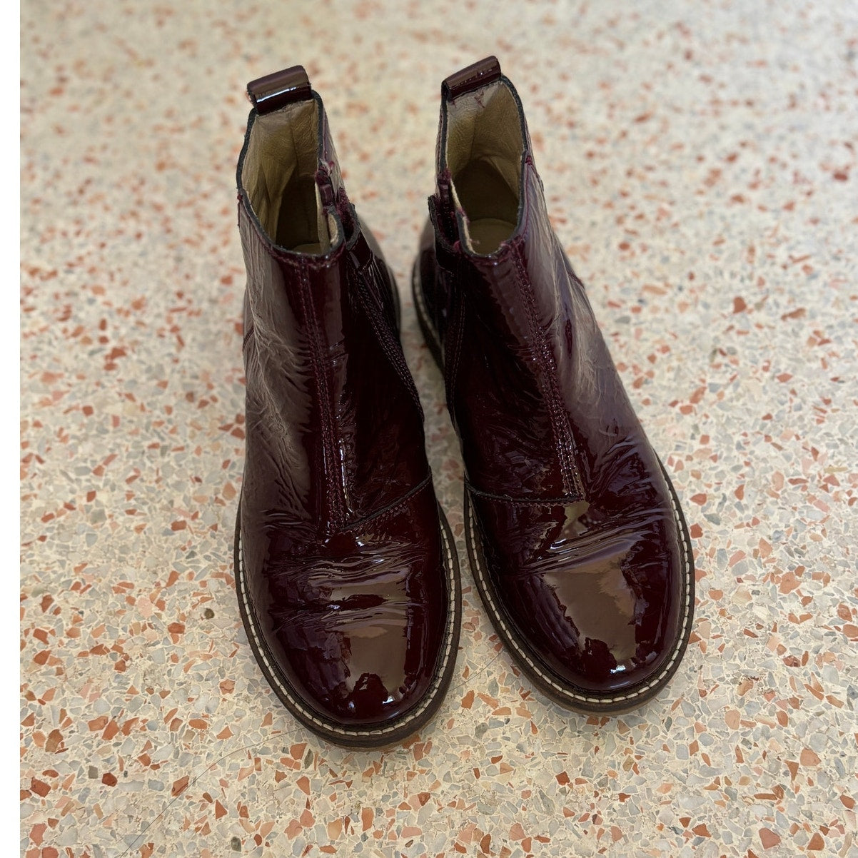 Naturino Kids Dasie Patent Leather Chelsea Boots - Burgundy - Size 31 / US 13.5