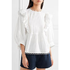 APIECE APART Ruffle 3/4 Sleeve Cotton Blouse - Cream - Size 2