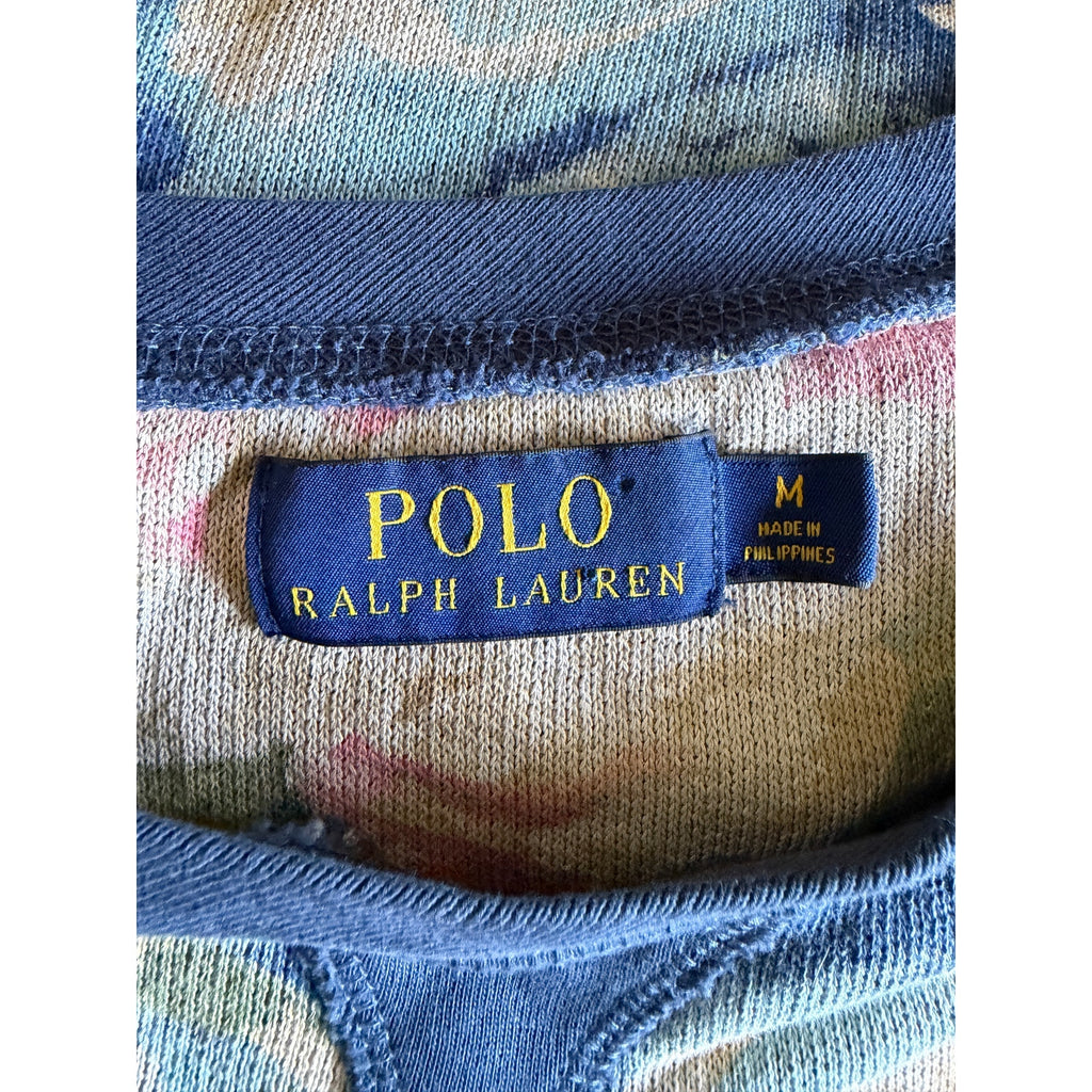 POLO RALPH LAUREN Terry Cotton Sweater - Blue Floral - Size Mediumc