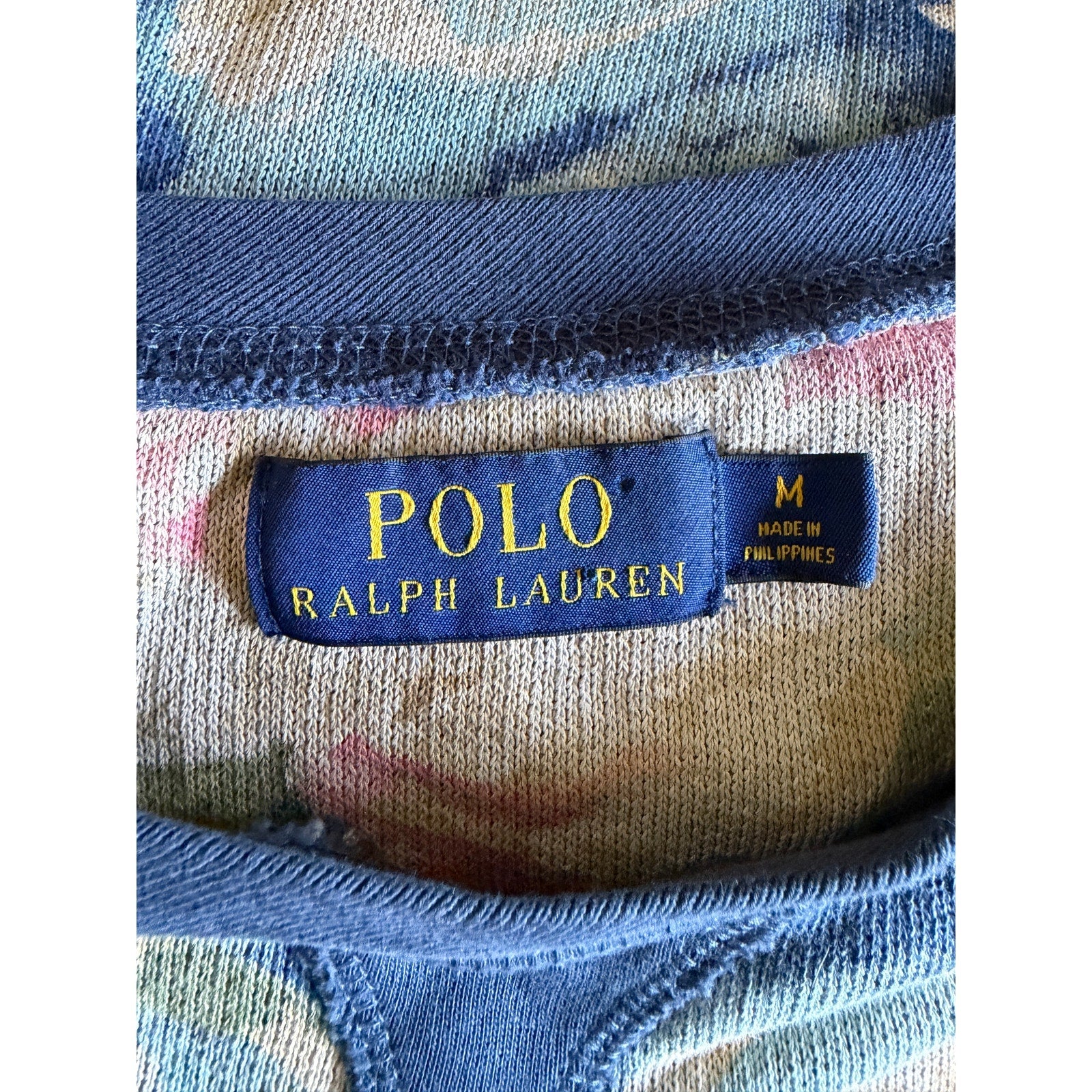 POLO RALPH LAUREN Terry Cotton Sweater - Blue Floral - Size Mediumc