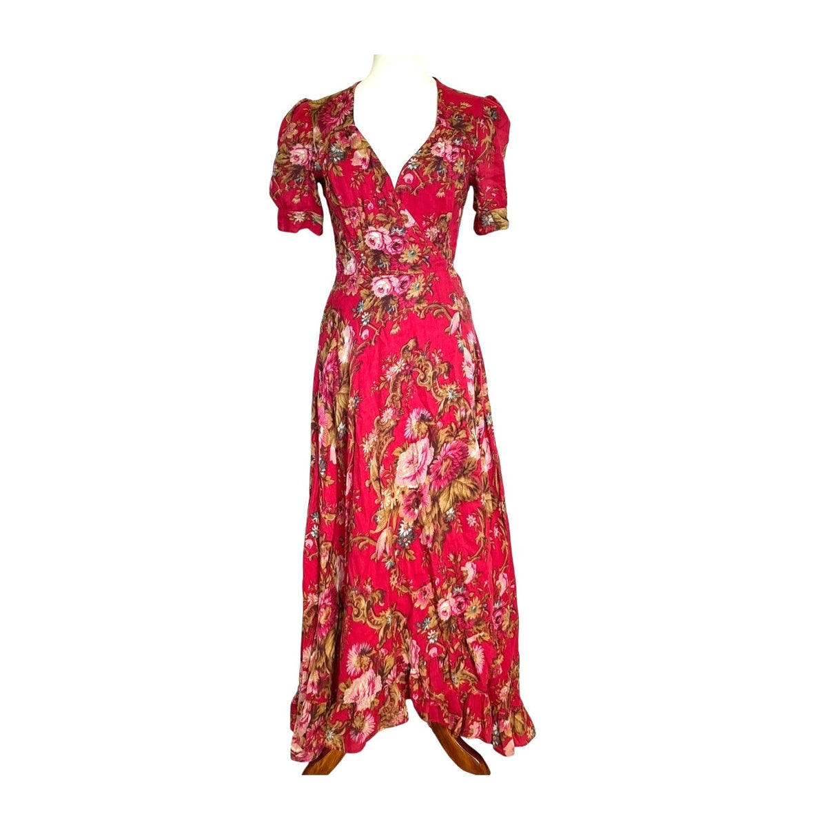 Denim & Supply Ralph Lauren Cotton Wrap Maxi Dress - Red Floral - Size Medium
