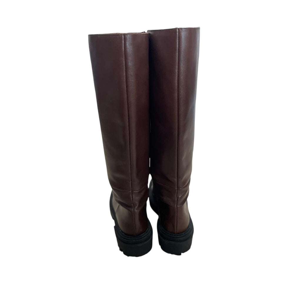 Zara Tall Brown Leather Chunky Boot - Size 38 / 8