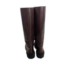 Zara Tall Brown Leather Chunky Boot - Size 38 / 8