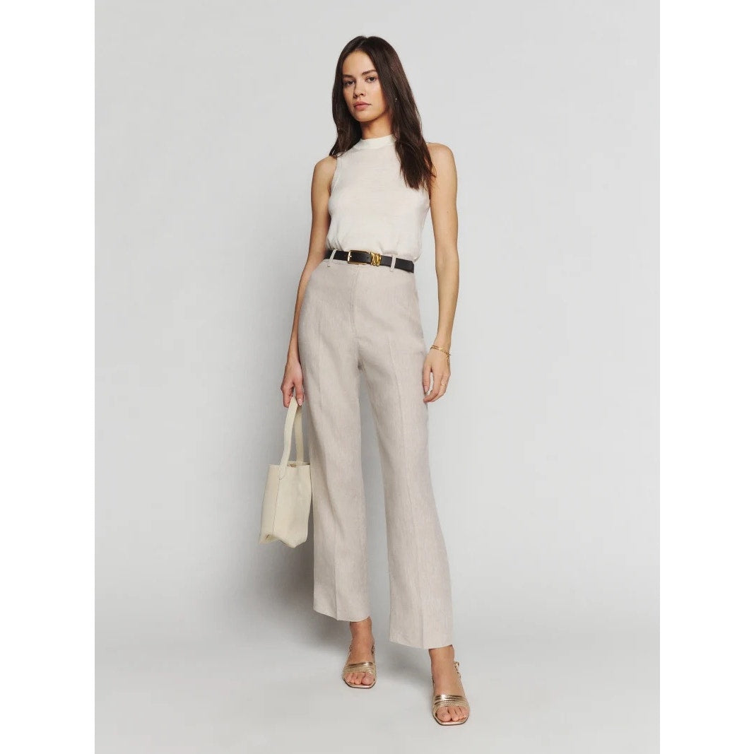Reformation Freddie Linen Pant - Oatmeal - Size 6