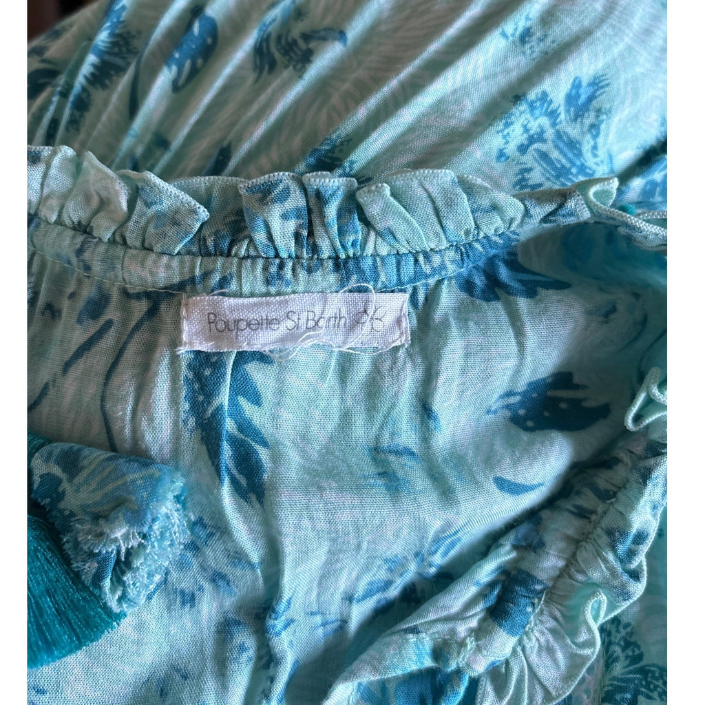 Poupette St Barth Clara Tasseled Printed Minidress - Aqua Grasse - Small