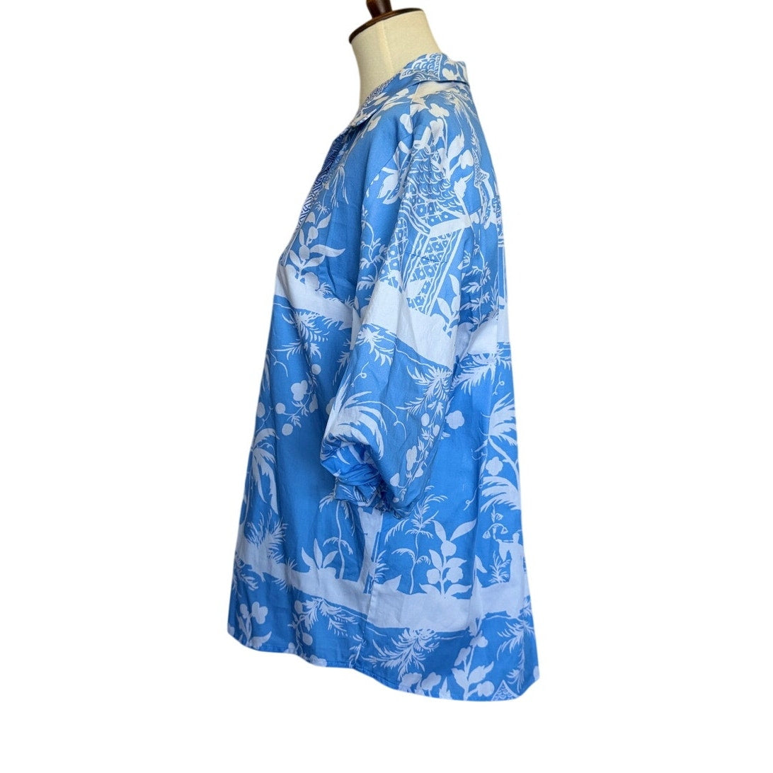Patty Kim Claudia Button Down Blouse - Blue/White - XL