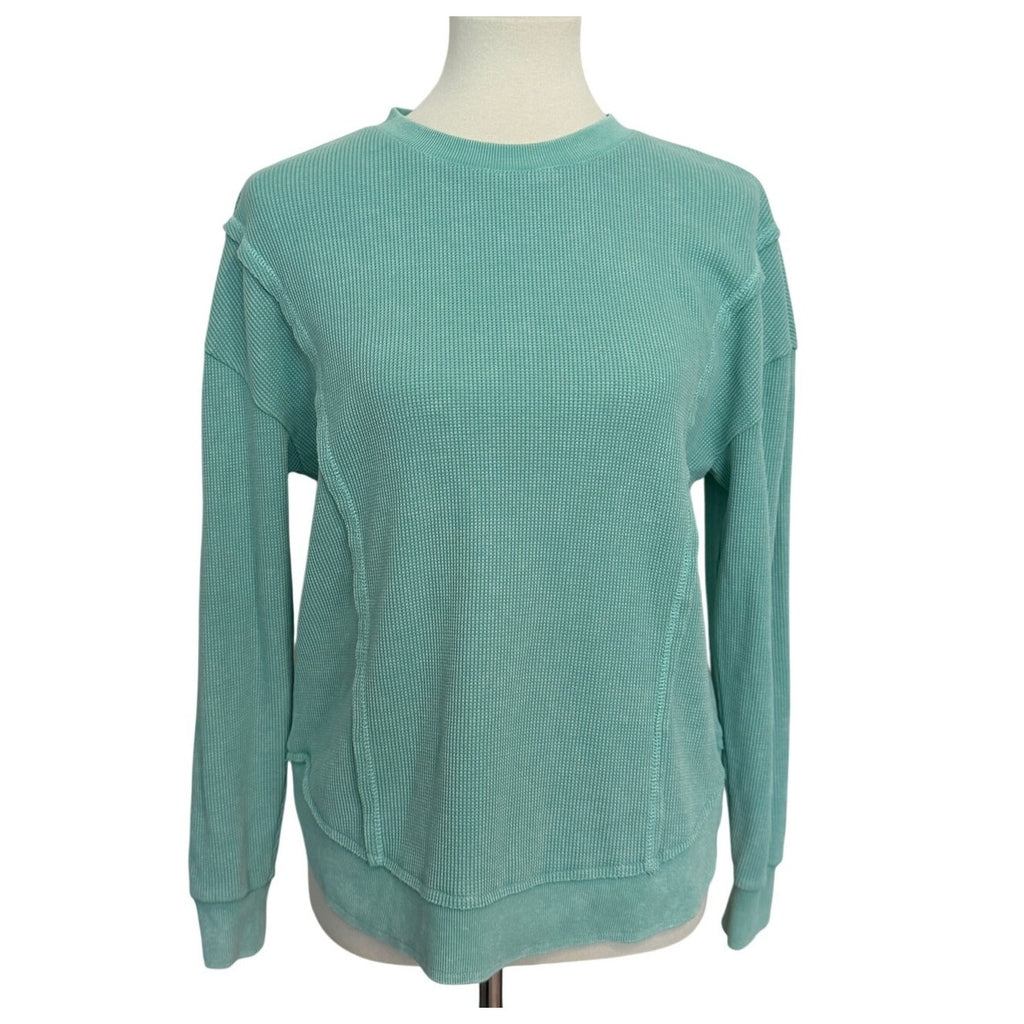 Sunnyside by Sundry Waffle Knit Top - Mint Green - Small
