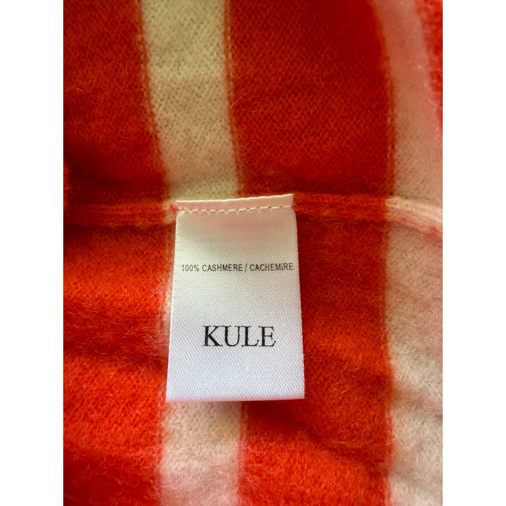 KULE Cashmere Striped Crew Neck Sweater - Orange / Cream - Size Small