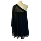 Aidan Mattox Silk One Shoulder Draped Mini Dress -Black - Size 4