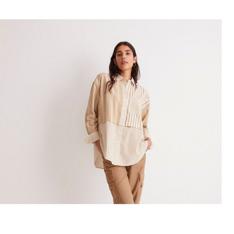 Madewell Modular Oversized Button-Up Shirt - Mixed Stripe - Small