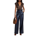 RAMY BROOK Serena Metallic Sleeveless Top - Navy Combo Lame - Size Medium