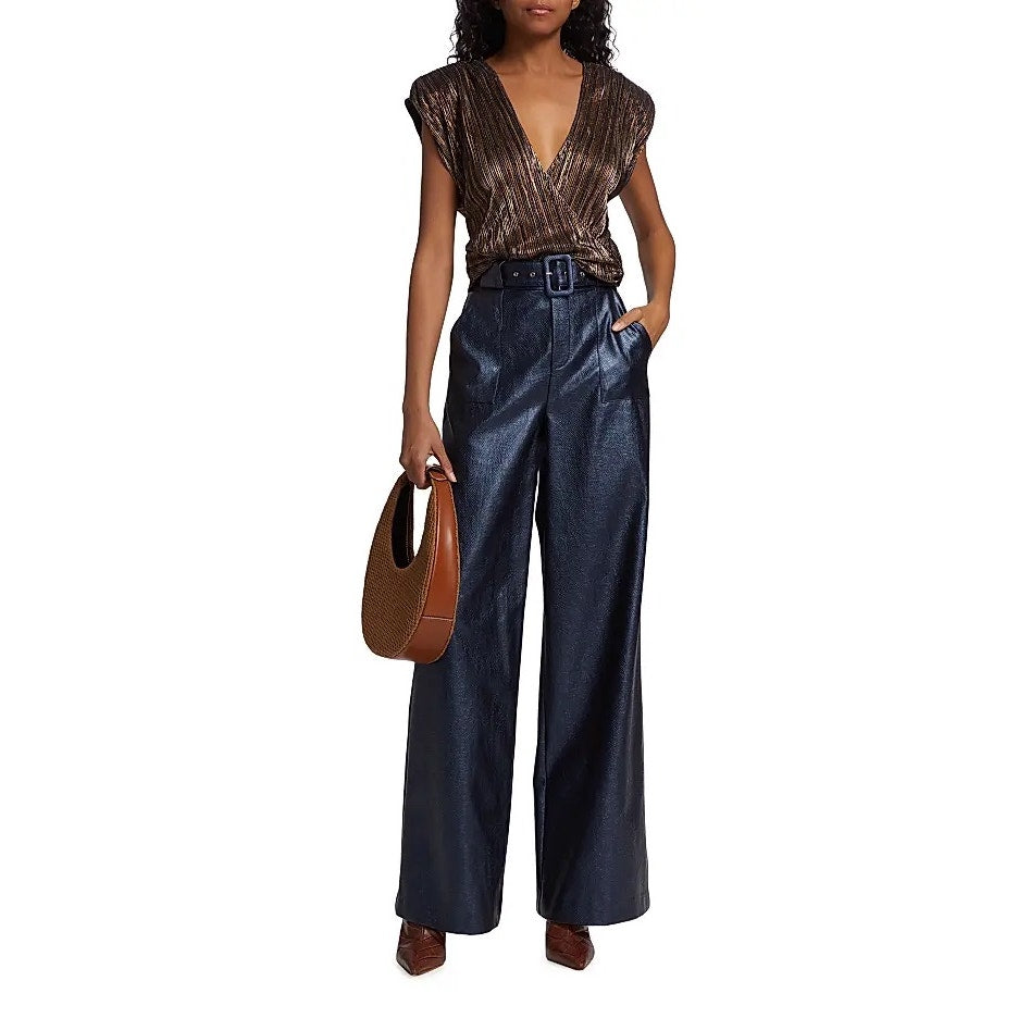 RAMY BROOK Serena Metallic Sleeveless Top - Navy Combo Lame - Size Medium