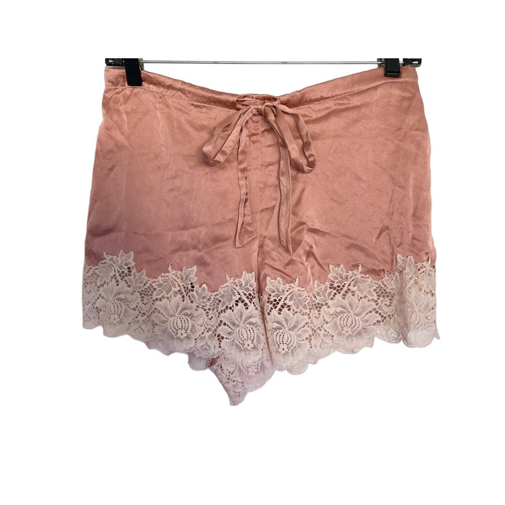 GINIA Silk Lace Trim Shorts - Bridal Rose - Size XL/10