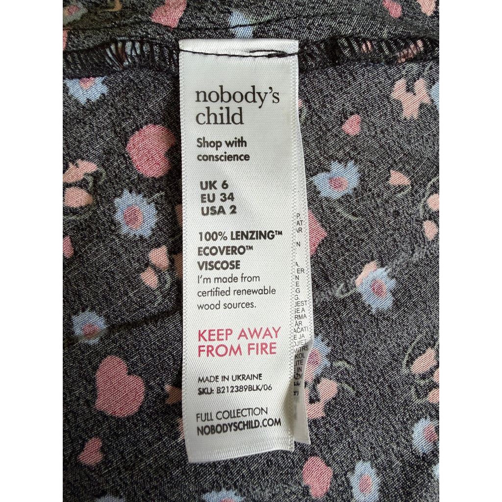 Nobody's Child Camilla Bias Mini Skirt - Black Ditsy Heart and Floral - Size 6