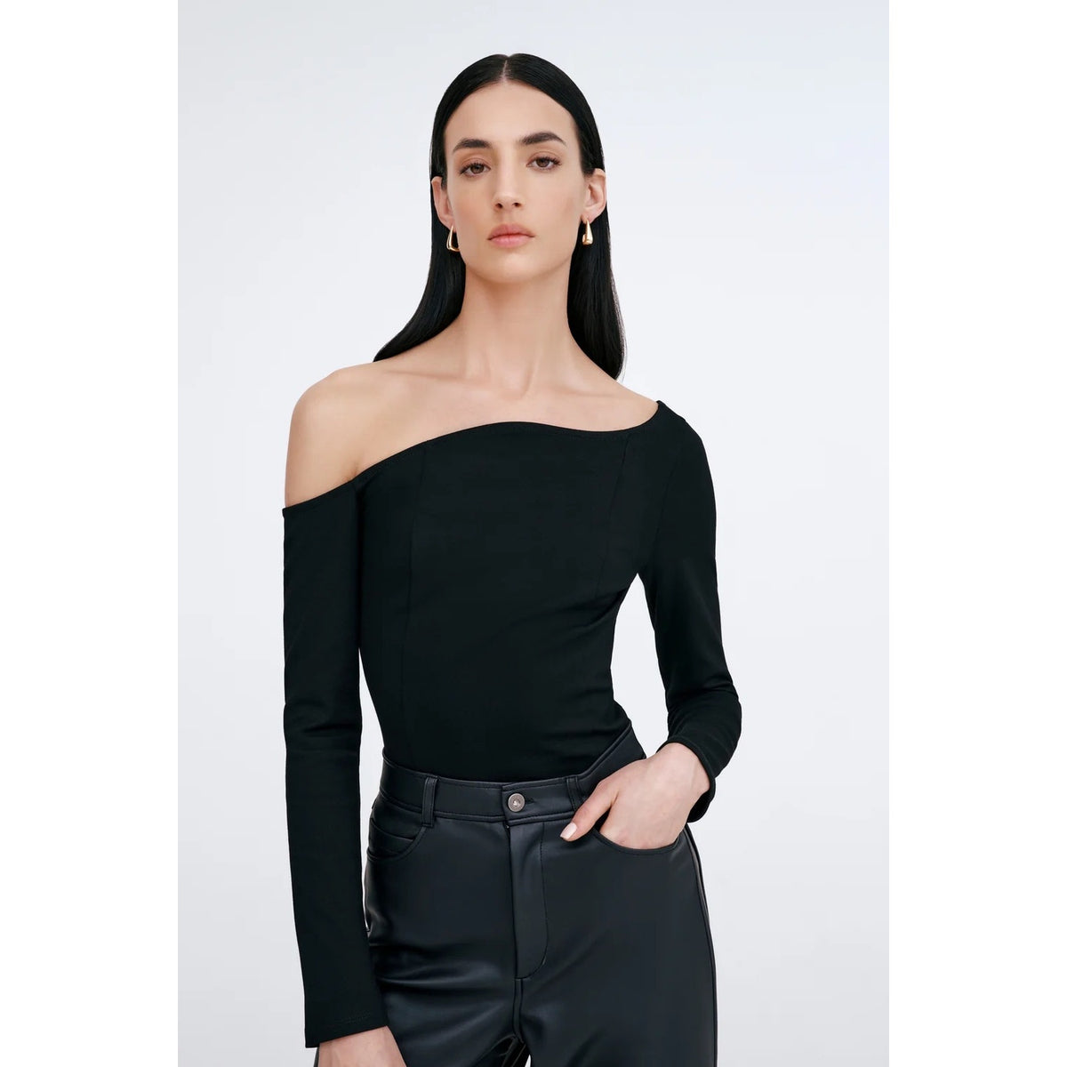 MARCELLA Sylvan Top European Ponte Asymmetric Neckline Top - Black - Size Medium