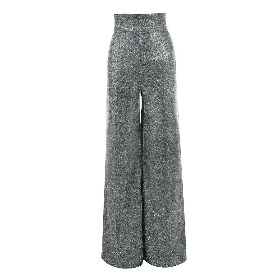 House of CB Margarita Silver Sparkly Wide Leg Trousers - Size Small