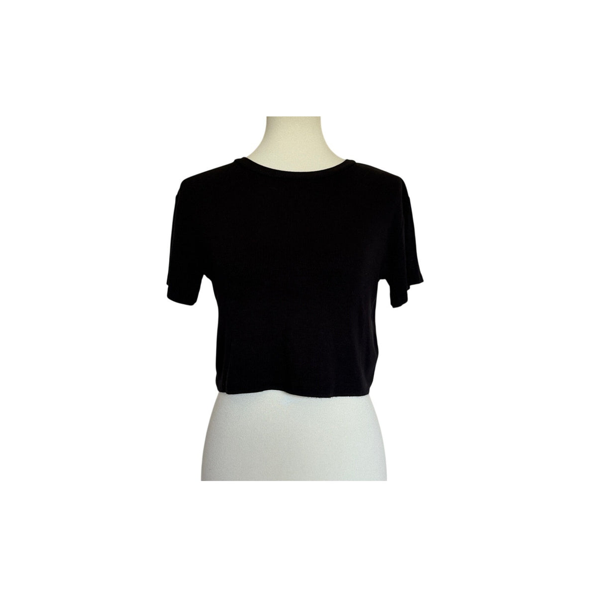LNA Billie Rib Crop Tee - Black - Size Extra Small