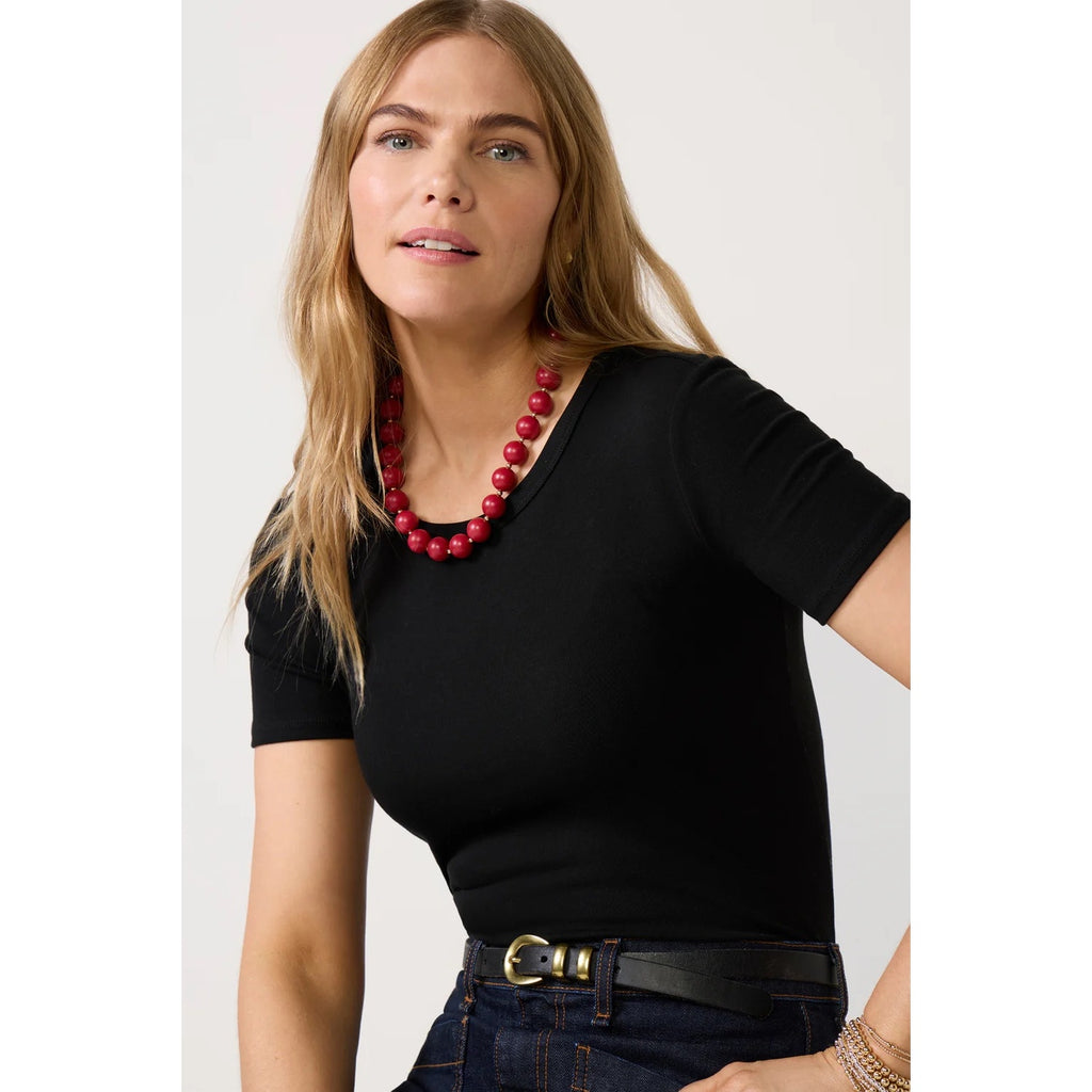 Z SUPPLY Second Skin Rib Knit Crew Neck Short Sleeve Tee in Black, Front View
