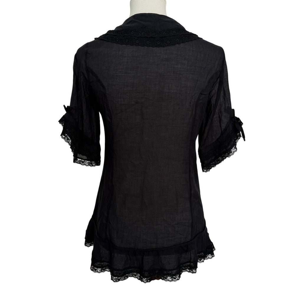 Charo Ruiz Tie Front Lace Trim Top / Cover Up - Black - Small