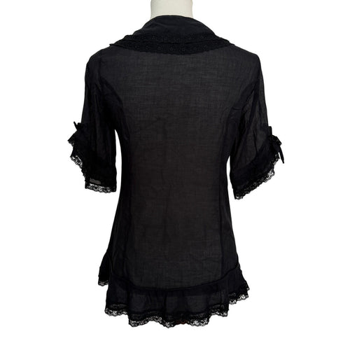 Charo Ruiz Tie Front Lace Trim Top / Cover Up - Black - Small