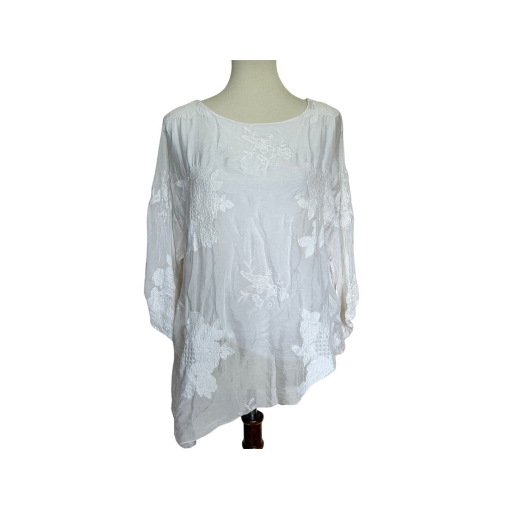 Tempo Paris Silk Flora Embroidered Tunic - White - Size Small