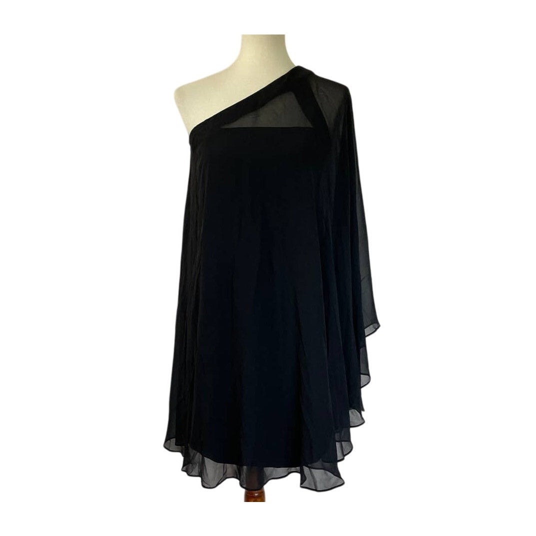 Aidan Mattox Silk One Shoulder Draped Mini Dress -Black - Size 4