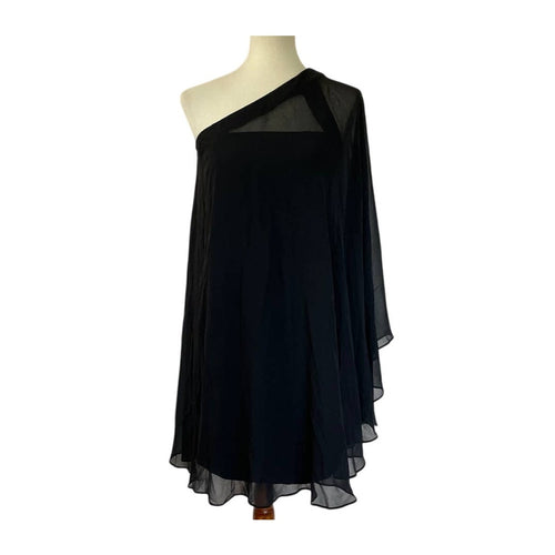 Aidan Mattox Silk One Shoulder Draped Mini Dress -Black - Size 4