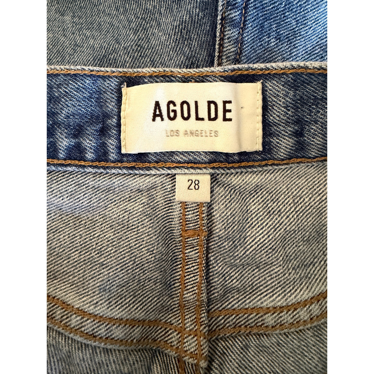 AGOLDE Parker Long Denim Shorts - Skyview Blue - Size 28
