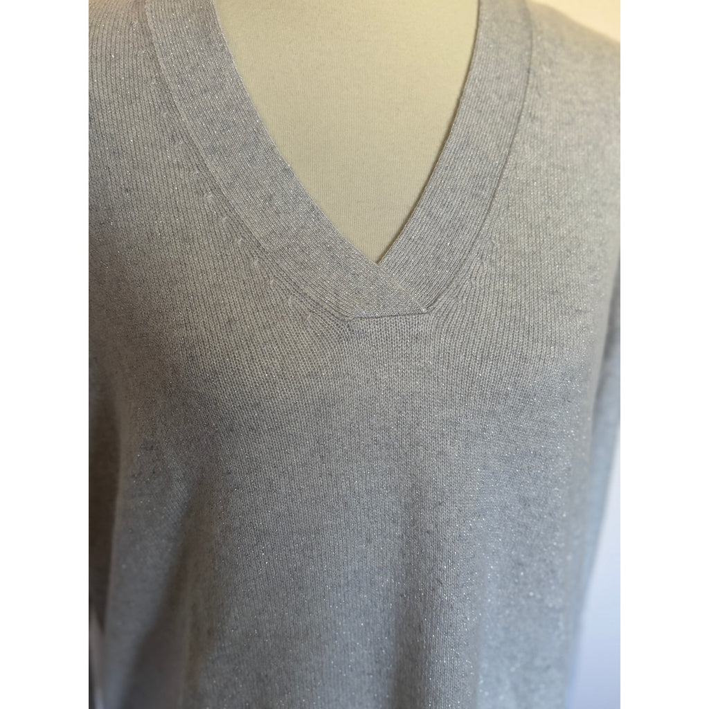The White Company Cashmere V Neck Sweater - Metallic Grey - Size Small