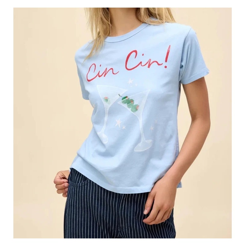 Daydreamer Cin Cin Ringer Tee - Powder Blue - Small