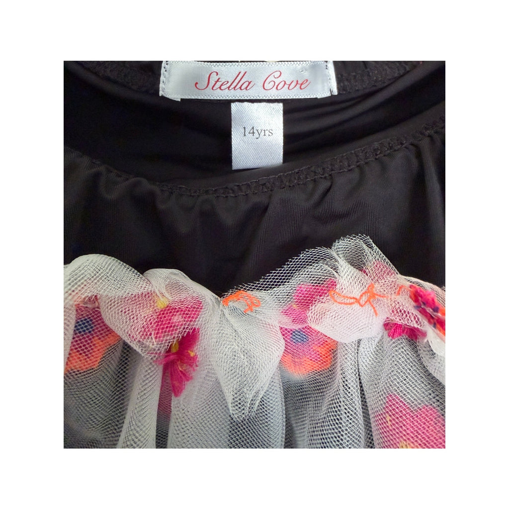 Stella Cove Floral One Piece Bathing Suit for Girls - Black Floral Mesh - Size 14Y