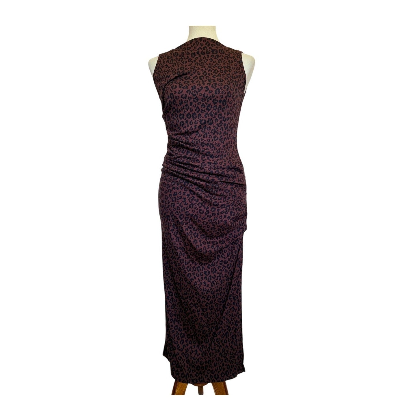MICHAEL STARS Reign Ruched Sleeveless Midi Dress - Printed Espresso - Size Small