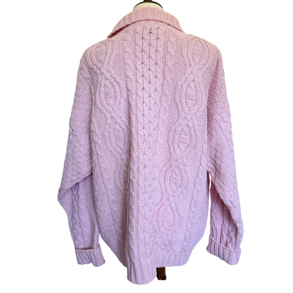 Aran Crafts Pink Merino Wool Full Zip Cardigan Sweater - XXL