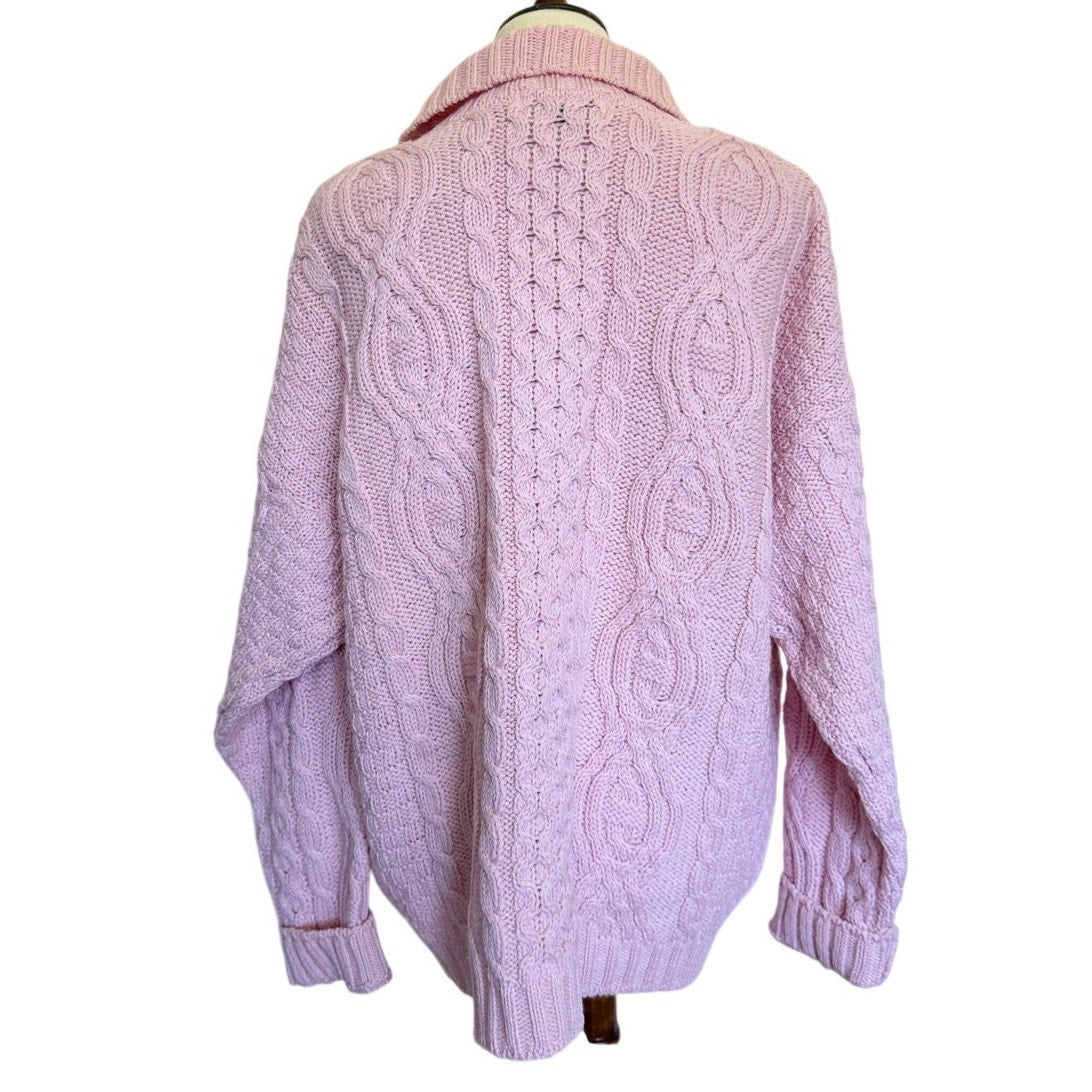 Aran Crafts Pink Merino Wool Full Zip Cardigan Sweater - XXL