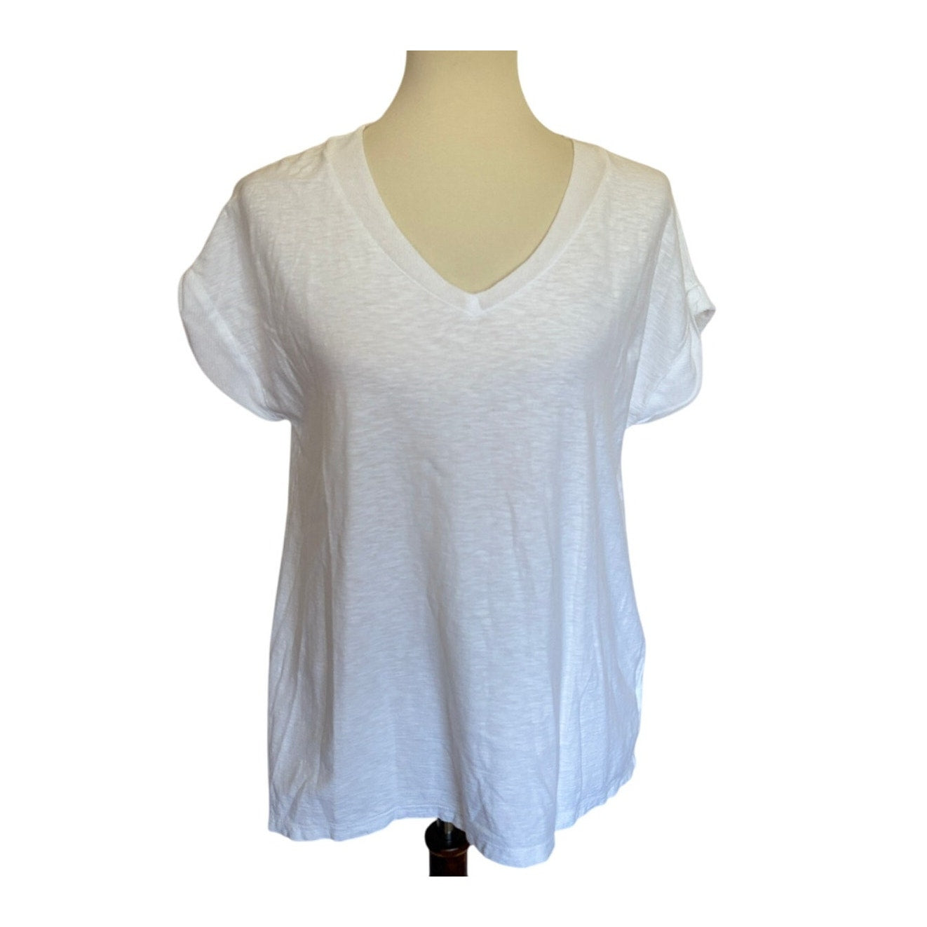 CUT LOOSE - Linen Cotton Jersey V-Neck Cap Tee - 5016262 - White - Medium